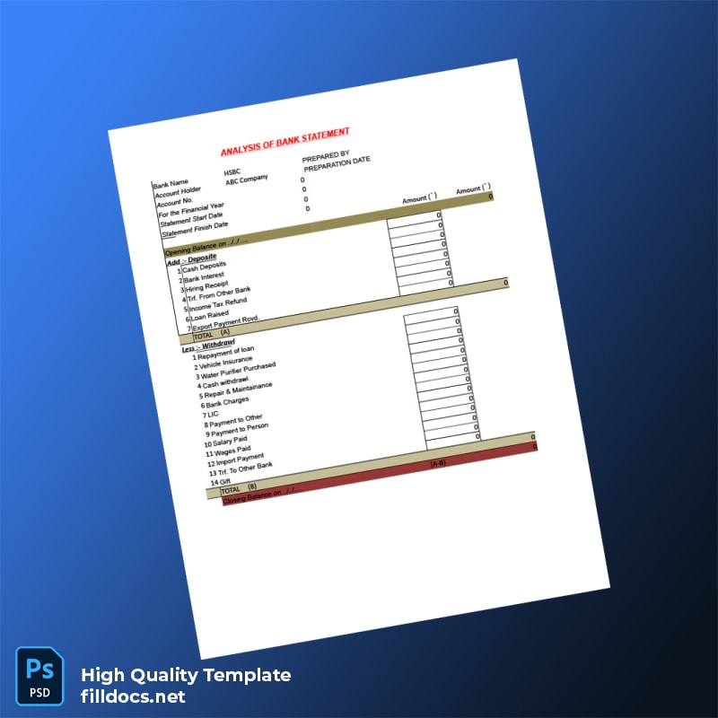 ABC Company Bank Statement Template in Word and PDF formats