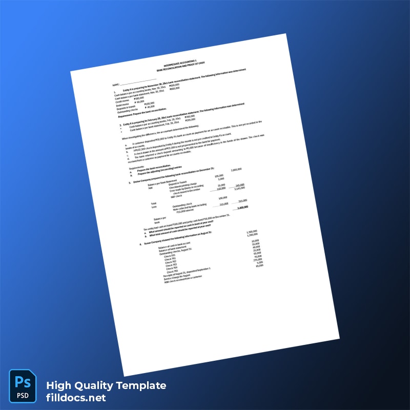 Activity For Bank Recon and Proof of Cash Template in Word and PDF formats