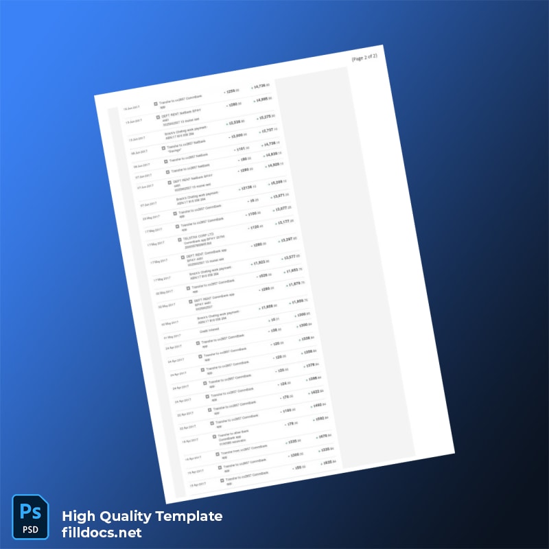 Australia Bank Document Template in Word and PDF formats page 2