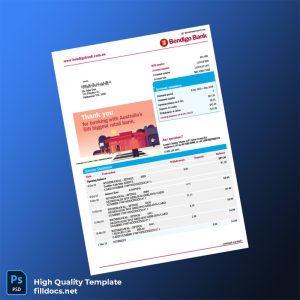 Australia Bendigo Bank Statement Template in Word and PDF formats