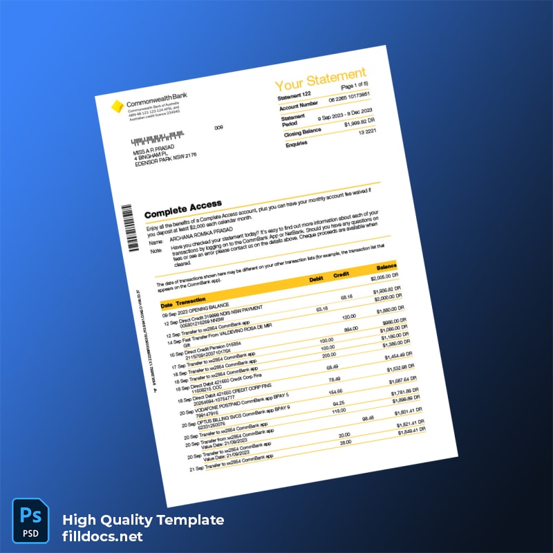 Australia Document Type Template in Word and PDF formats