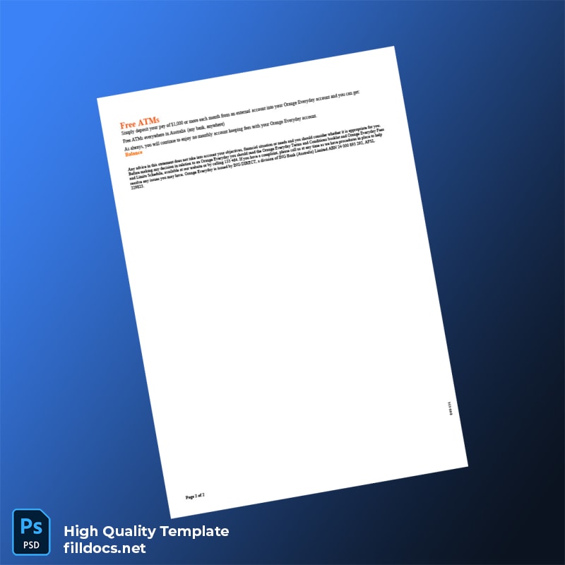 Australia ING Bank Statement Template in Word and PDF formats page 2