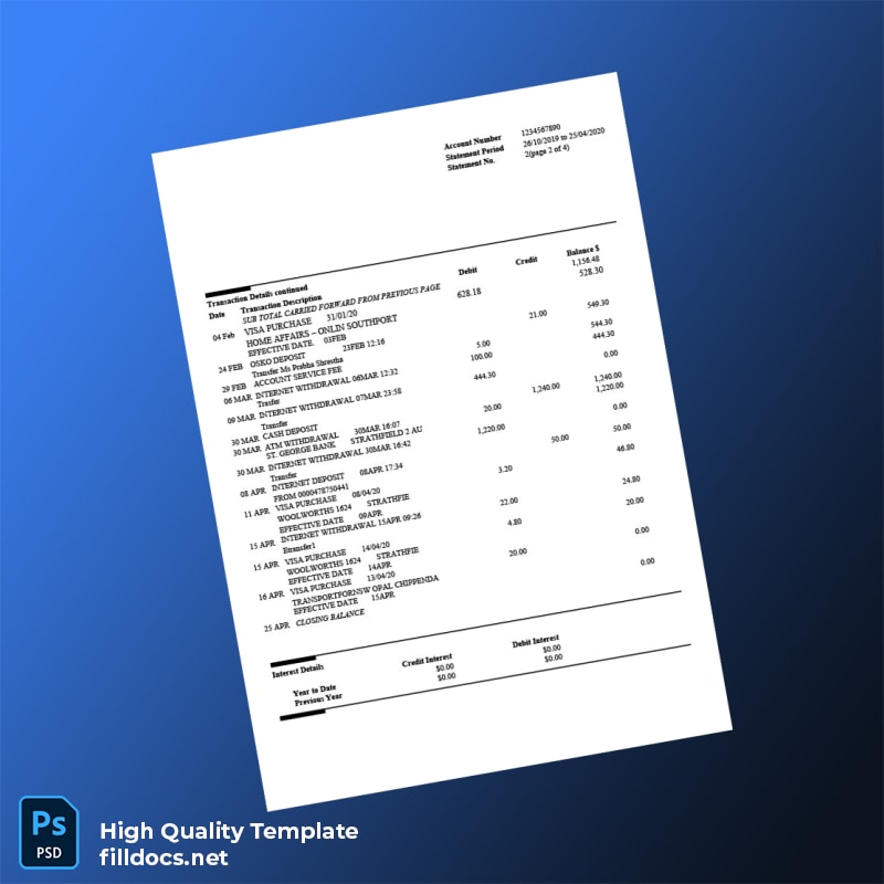 Australia St George Bank Statement Template in Word and PDF formats page 3