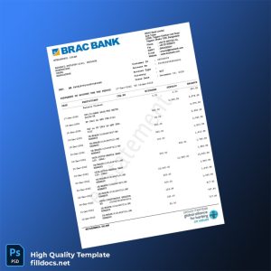 Bangladesh BRAC Bank Statement Template in Word and PDF formats