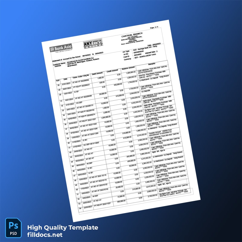 Bangladesh Bank Asia Statement Template in Word and PDF formats page 2