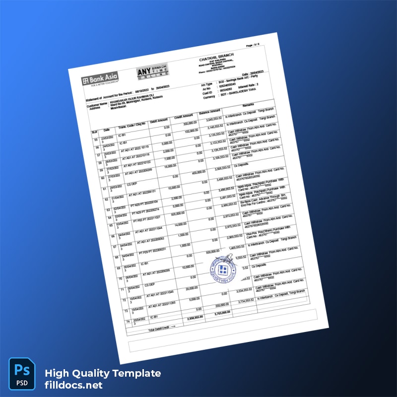 Bangladesh Bank Asia Statement Template in Word and PDF formats page 3