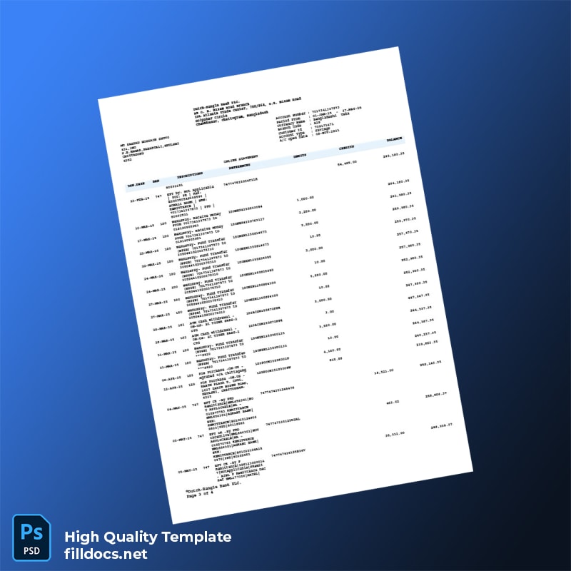 Bangladesh Dutch-Bangla Bank Bank Statement Template in Word and PDF formats page 3