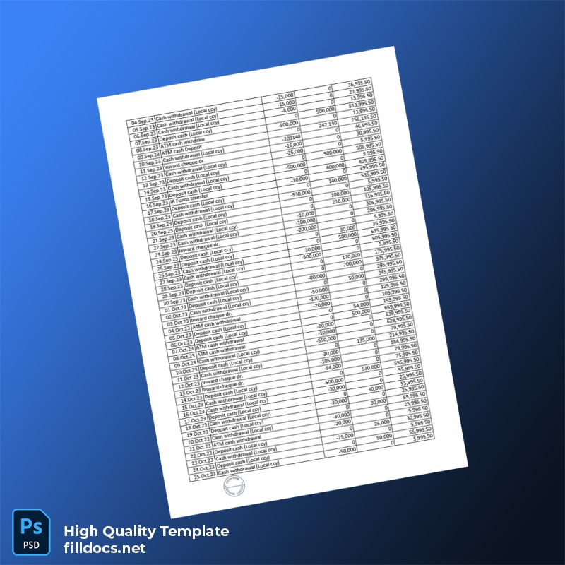 Bangladesh EXIM Bank Statement Template in Word and PDF formats page 3