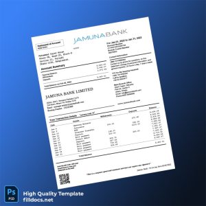 Bangladesh Jamuna Bank Bank Statement Template in Word and PDF formats