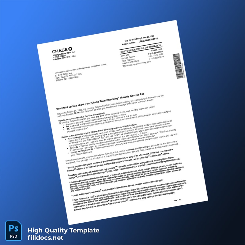 Bank Statement 3 Template in Word and PDF formats