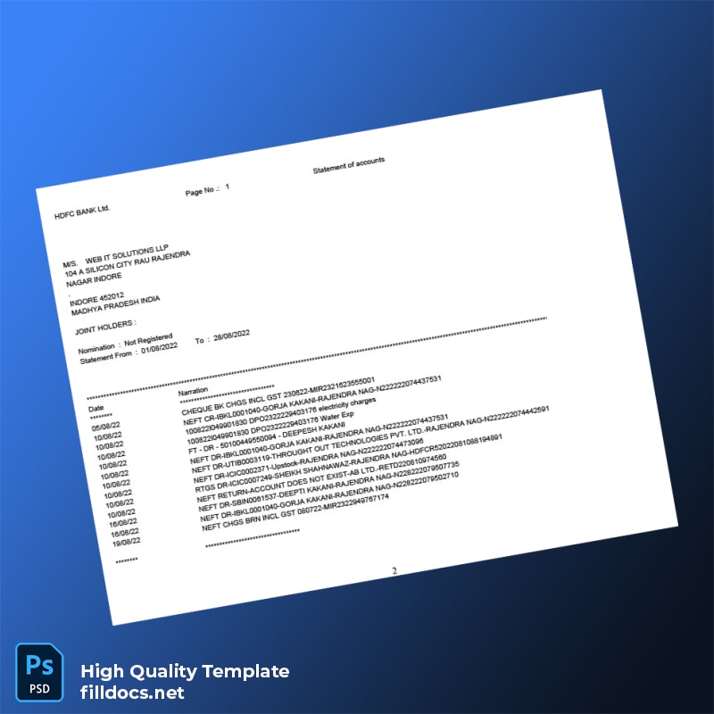 Bank Statement August-Imp Template in Word and PDF formats page 2