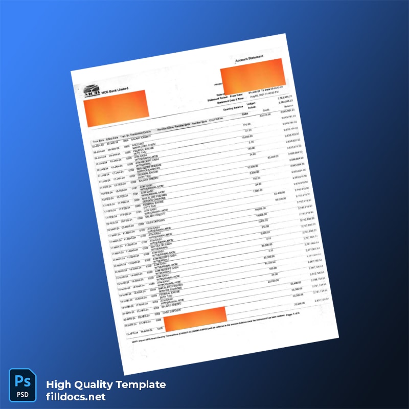 Bank Statement Sample - B Template in Word and PDF formats page 2