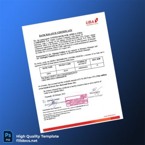 Cameroon United Bank for Africa Bank Statement Template in Word and PDF formats