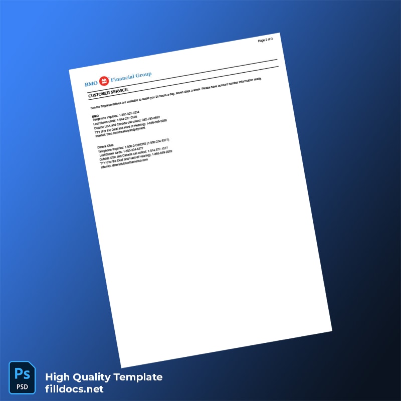 Canada BMO Bank Statement Template in Word and PDF formats page 2