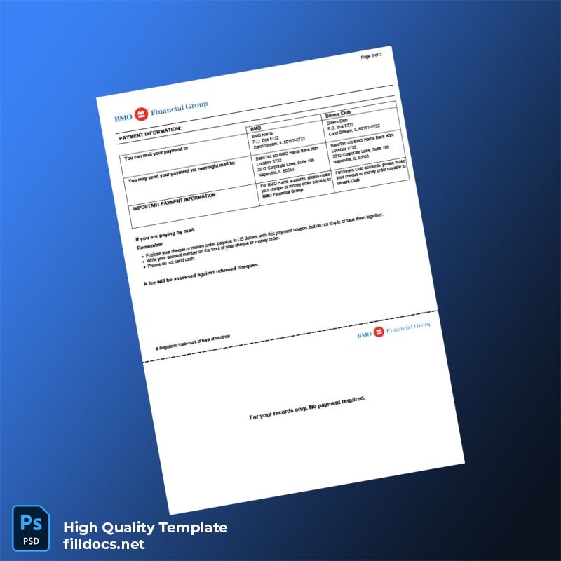 Canada BMO Bank Statement Template in Word and PDF formats page 3