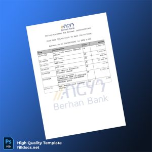 Ethiopia Berhan Bank Statement Template in Word and PDF formats
