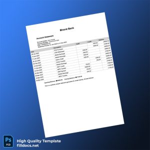 India Bharat Bank Statement Template in Word and PDF formats