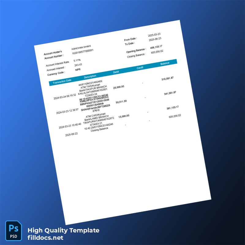 India Electronic Account Statement Template in Word and PDF formats page 5