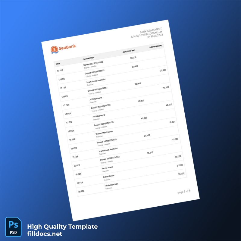 Indonesia Seabank Statement Template in Word and PDF formats page 3