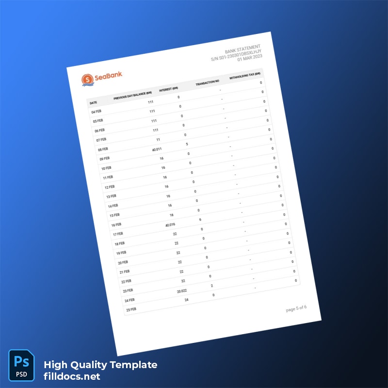 Indonesia Seabank Statement Template in Word and PDF formats page 5