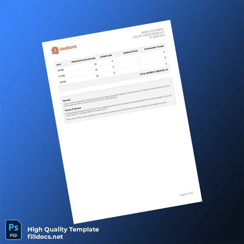 Indonesia Seabank Statement Template in Word and PDF formats page 6