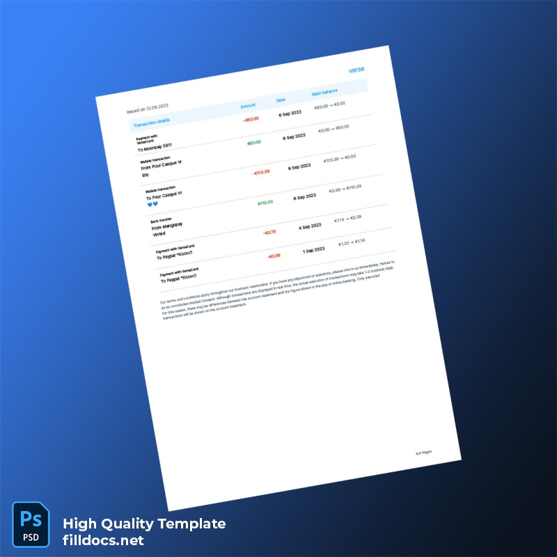 Ireland Verse Bank Statement Template in Word and PDF formats page 4