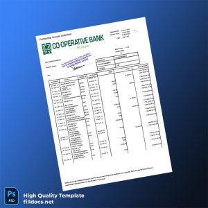 Kenya Co-operative Bank Statement Template in Word and PDF formats