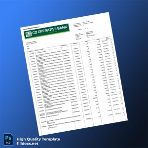Kenya Cooperative Bank Account Statement Template in Word and PDF formats