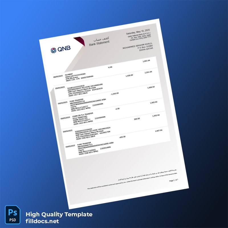 Qatar Qatar National Bank Account Statement Template in Word and PDF formats page 5