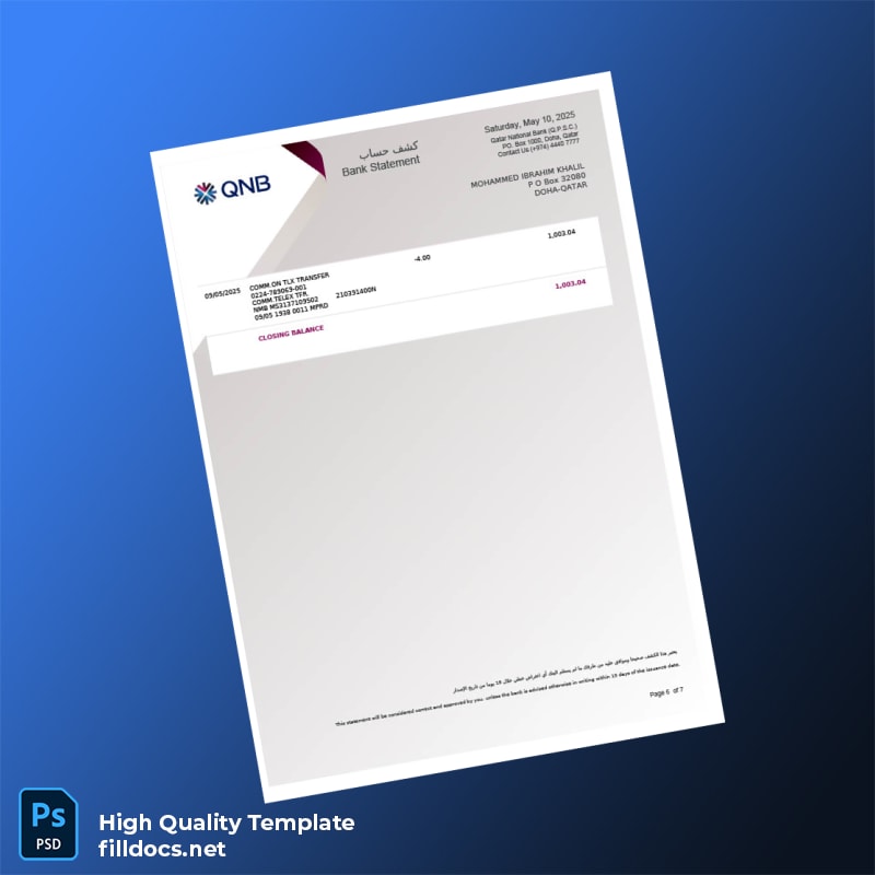 Qatar Qatar National Bank Account Statement Template in Word and PDF formats page 6