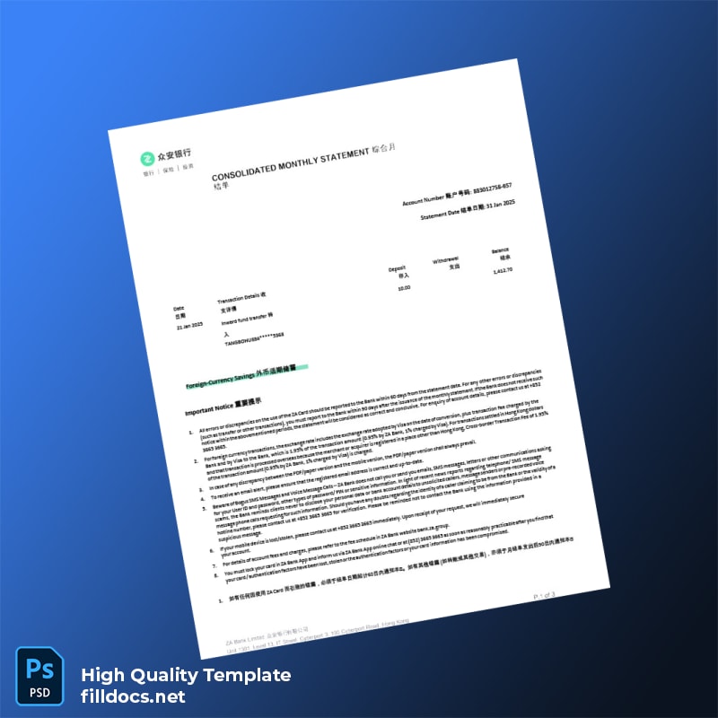 South Africa Bank Statement Template in Word and PDF formats page 3