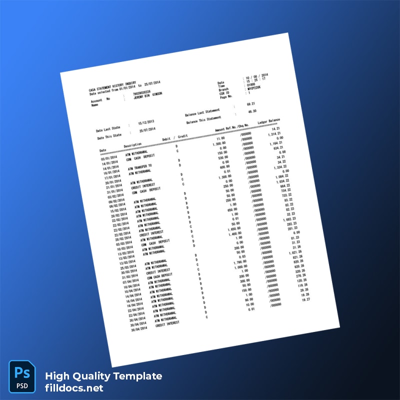 UK Bank Statement Sample Template in Word and PDF formats