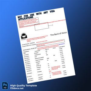 UK The Bank of Aston Bank Statement Template in Word and PDF formats