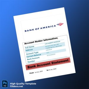 USA Bank of America Bank Account Statement Template in Word and PDF formats