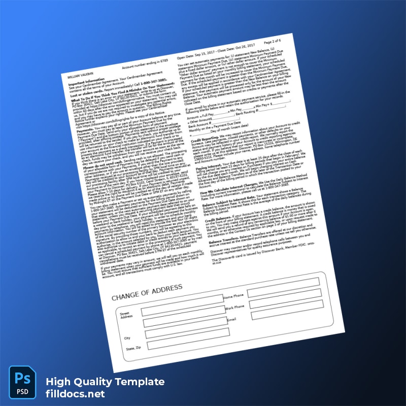 USA Discover Bank Statement Template in Word and PDF formats page 2