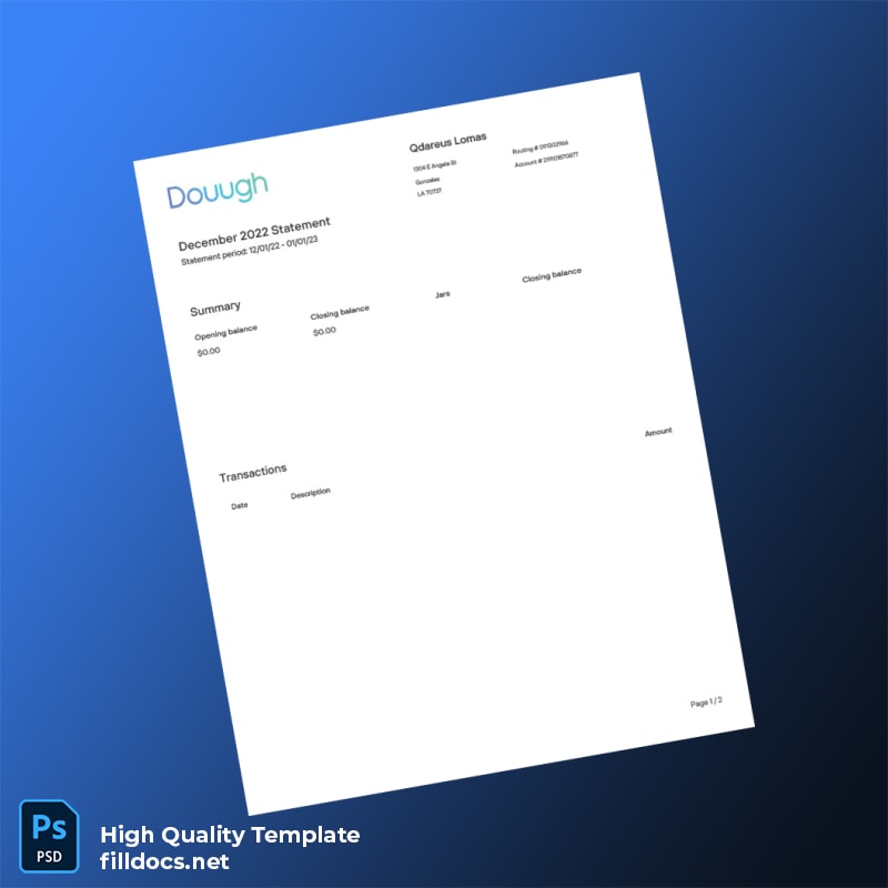 USA Dough Bank Account Statement Template in Word and PDF formats