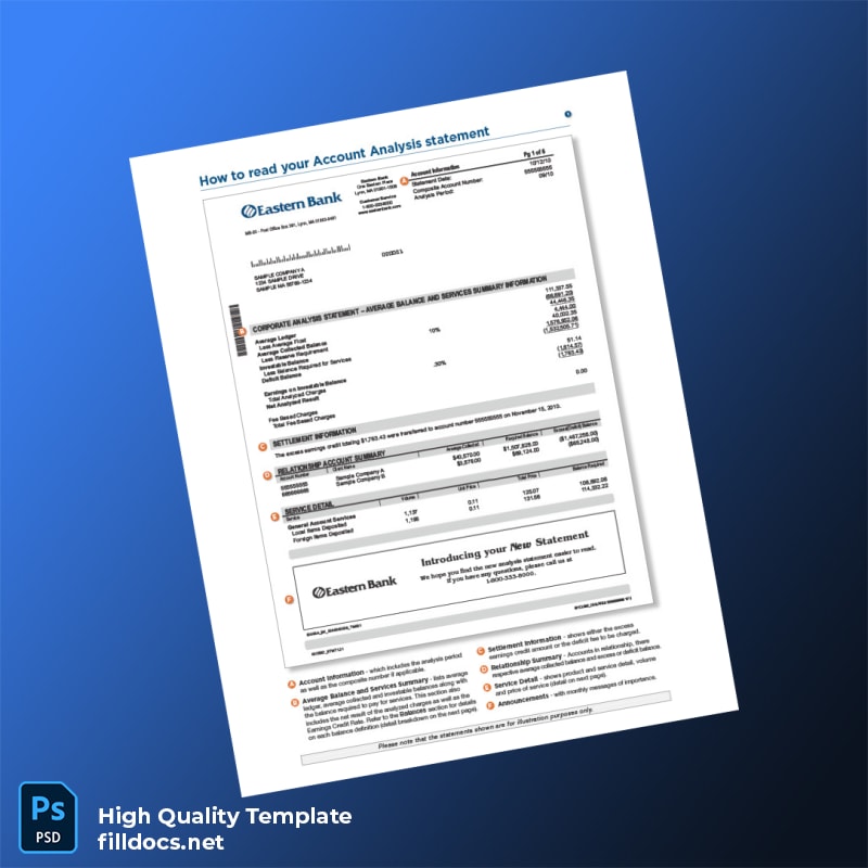 USA Eastern Bank Bank Statement Template in Word and PDF formats