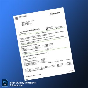 USA Etrade Bank Statement Template in Word and PDF formats