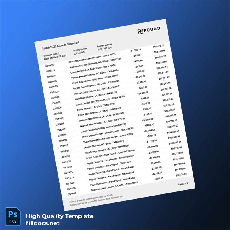 USA Found Bank Statement Template in Word and PDF formats page 2