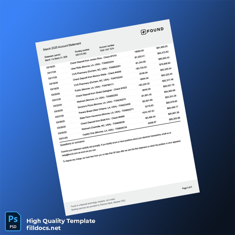 USA Found Bank Statement Template in Word and PDF formats page 3
