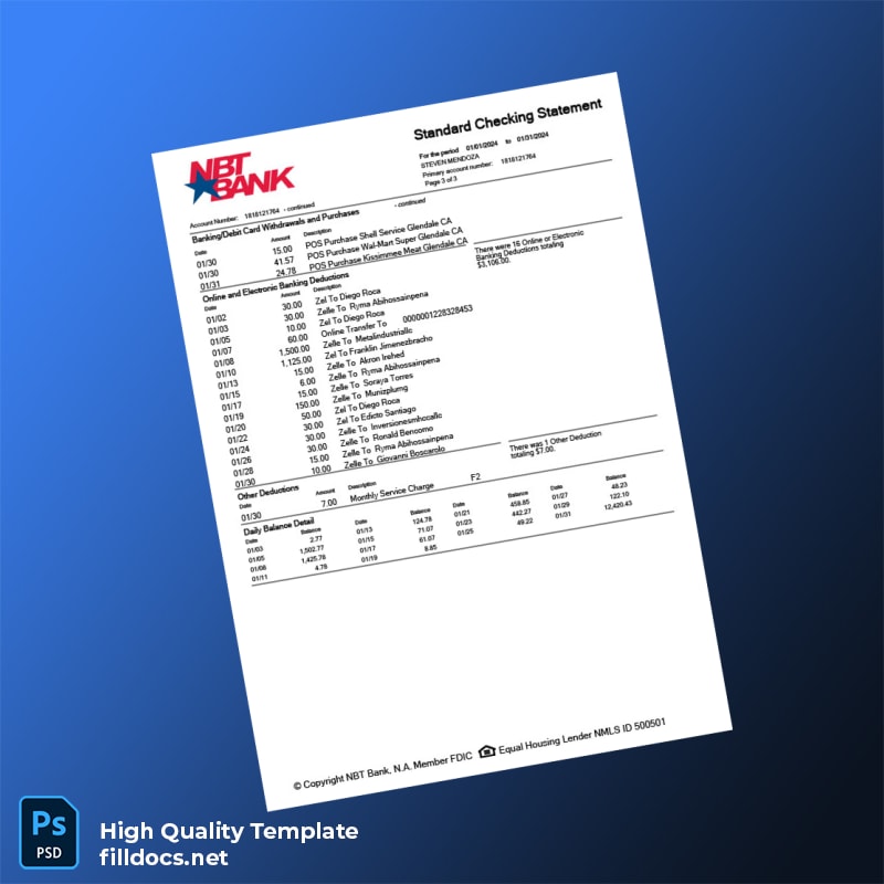 USA NBT Bank Statement Template in Word and PDF formats page 3