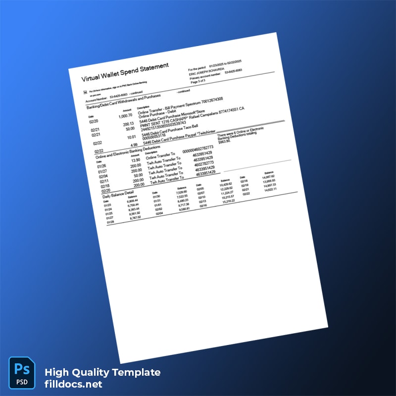 USA PNC Bank Statement Template in Word and PDF formats page 3