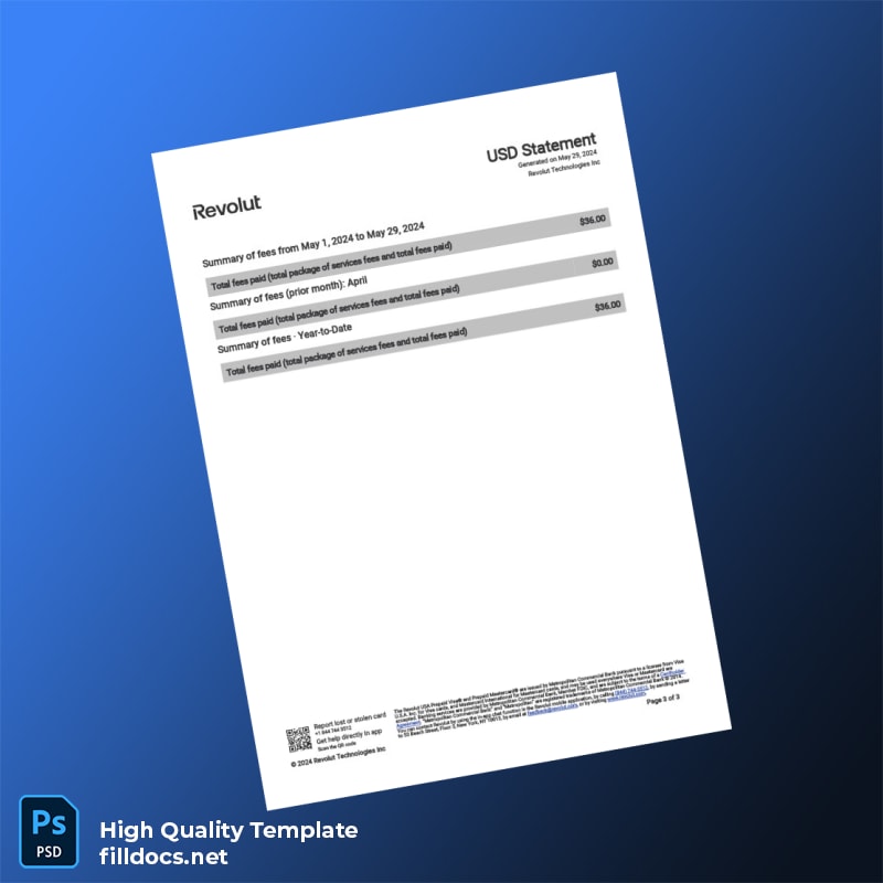 USA Revolut Account Statement Template in Word and PDF formats page 3