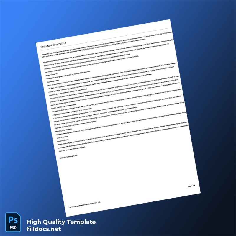 USA SOFI Bank Statement Template in Word and PDF formats page 4