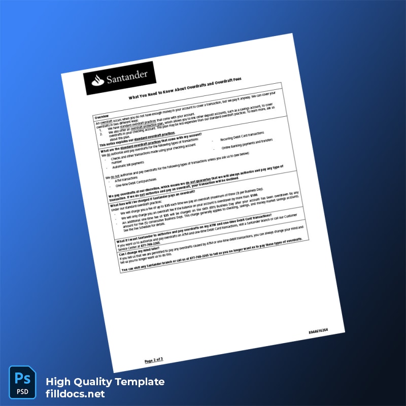 USA Santander Bank Statement Template in Word and PDF formats page 2