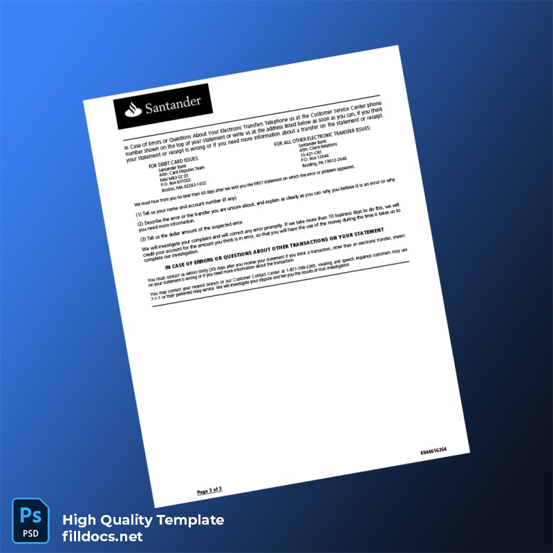 USA Santander Bank Statement Template in Word and PDF formats page 3