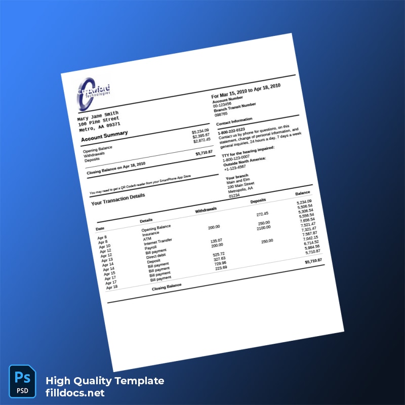 USA Template Bank Statement Template in Word and PDF formats