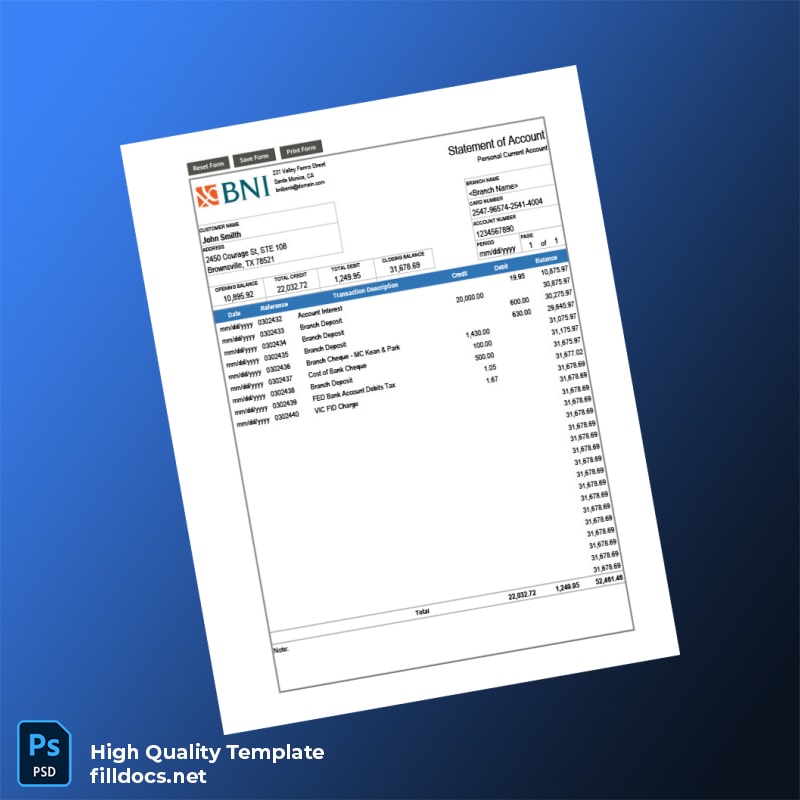 USA TemplateLab Bank Statement Template in Word and PDF formats