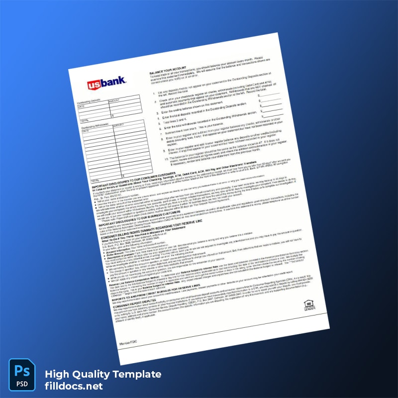 USA US Bank Bank Statement Template in Word and PDF formats page 4