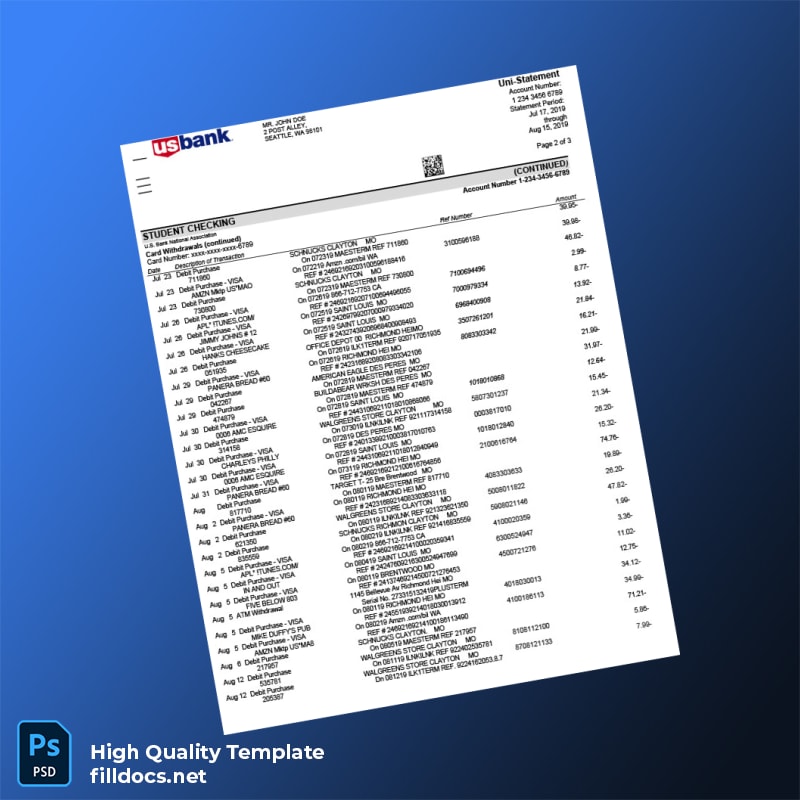 USA US Bank Statement Template in Word and PDF formats page 3